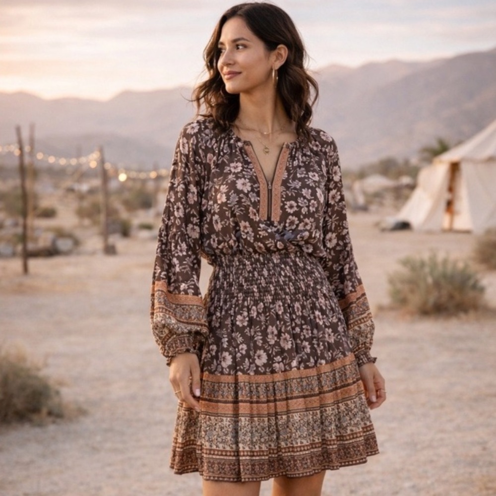 Anthropologie Current Air Alyce Floral Paisley Mini Dress Size M